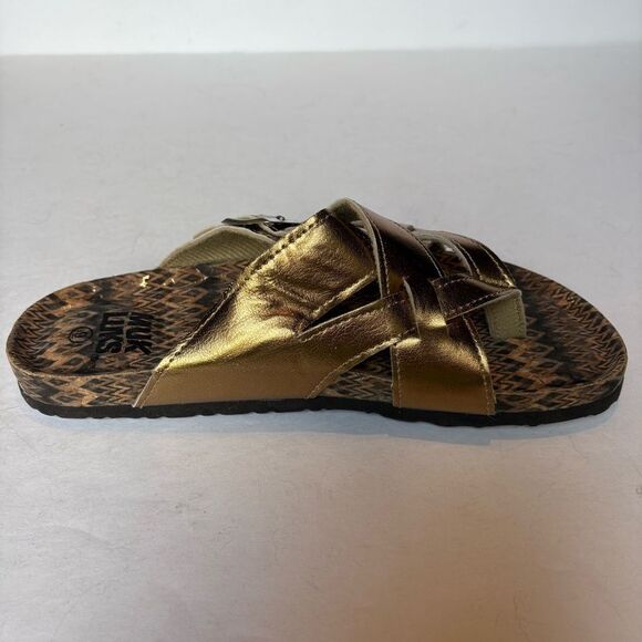 Muk Luks Women's Gold Metallic Slide Sandals Thong Style Size 9 - Picture 4 of 6